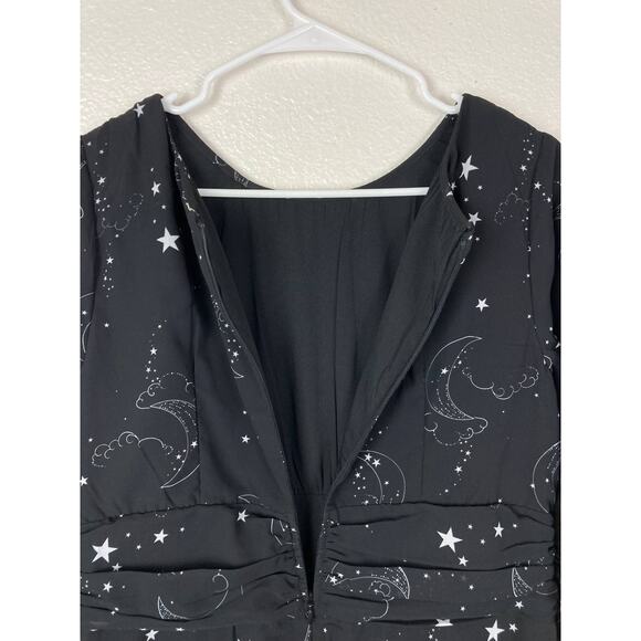 eShakti Black Dress Maxi Black Celestial Stars Half Sleeves Empire Waist Large - Picture 10 of 15